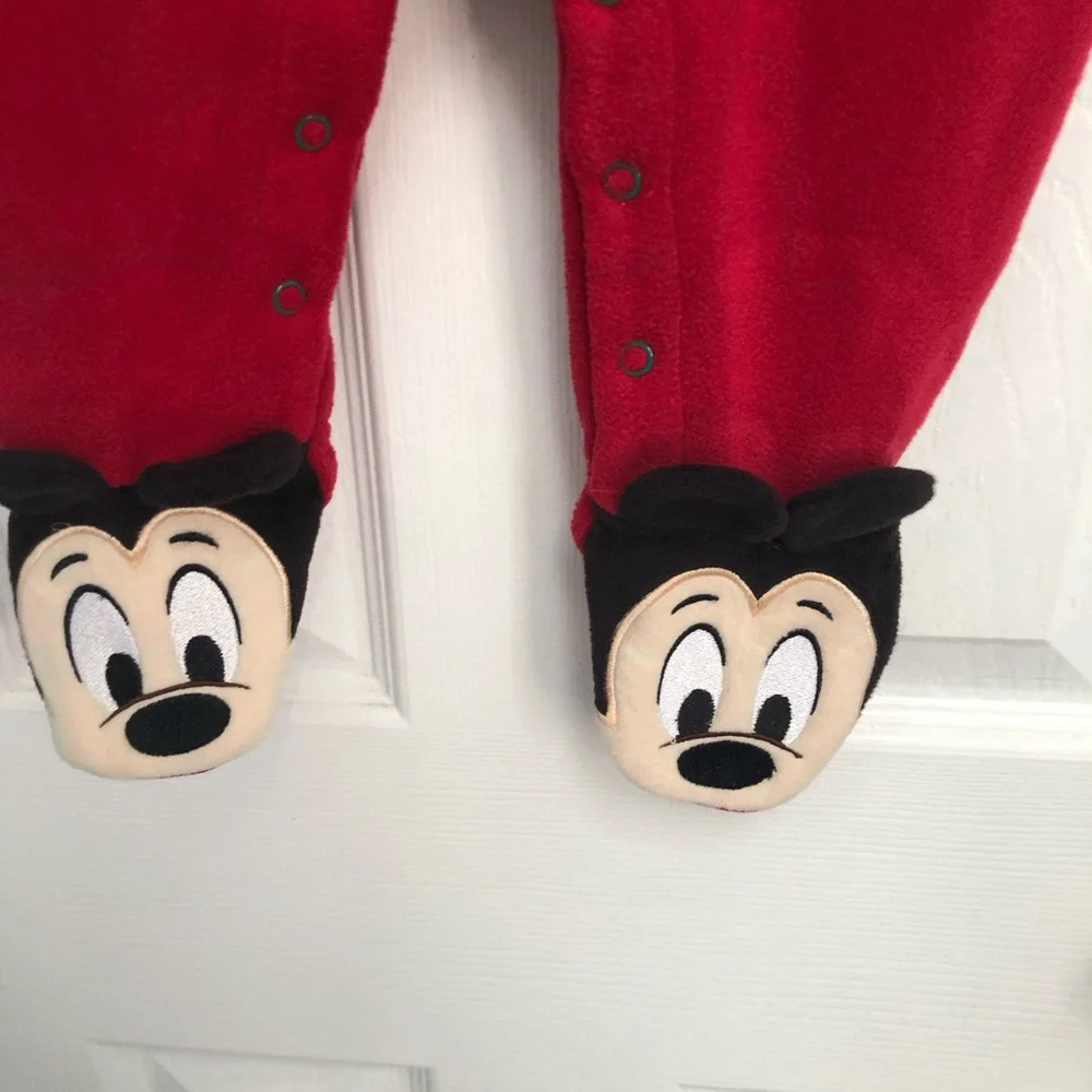 Disney 6-9 mo Mickey Minnie Baby My 1st Christmas Sleeper PJs Footie one piece
